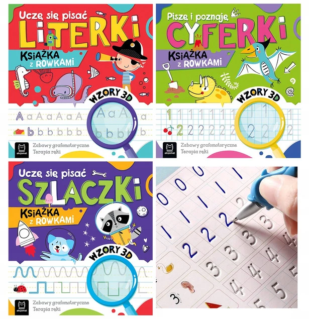 Książeczki z Rowkami Do Nauki Pisania CYFERKI LITERKI i SZLACZKI Dla Dzieci_1