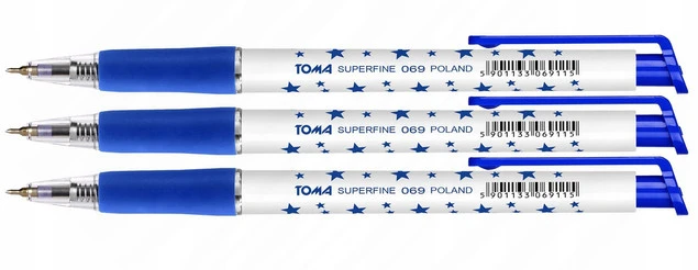 Długopis Biurowy Automatyczny Niebieski Superfine W Gwiazdki 0,5mm TOMA x3_1