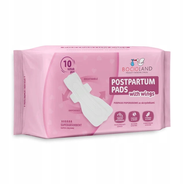 BOCIOLAND Podkłady Poporodowe WYSOKOCHŁONNE Podpaski Na Dzień Noc 10szt. x3_4