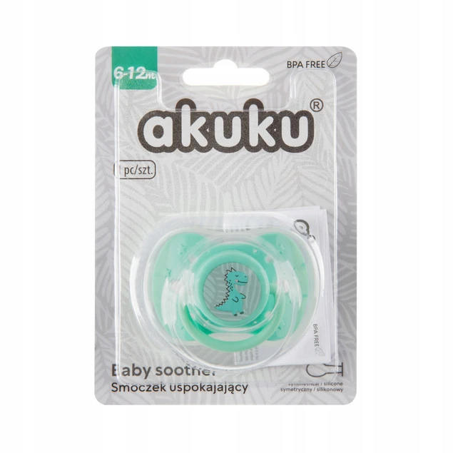 AKUKU Smoczek USPOKAJAJĄCY SILIKONOWY Symetryczny DINO Zielony 6-12m+_5