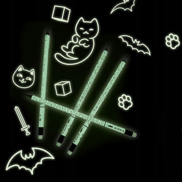 Ołówek z Gumką ŚWIECĄCY W CIEMNOŚCI HB Kidea x6_3