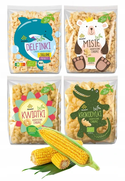 Chrupki KUKURYDZIANE Granex Krokodylki Delfinki Misie Kwiatki BIO 80g_1
