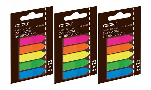 Zakładki Indeksujące STRZAŁKI Plastikowe 5 Kolorów 25 szt. Grand x3_1