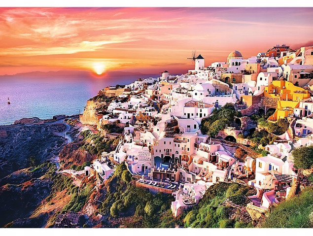 Puzzle 1000 Układanka Zachód Słońca SANTORINI Grecja Krajobraz Trefl 10435_1
