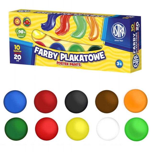 Farby Szkolne Plakatowe Dla Dzieci 10 Kolorów 20 ml 3+ Astra_1