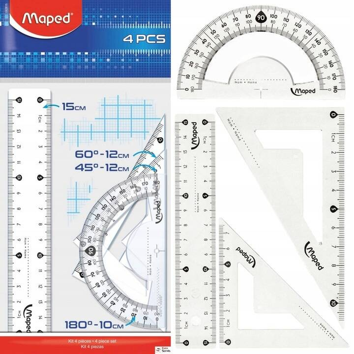 Przybory Geometryczne Mini Linijka 15cm Ekierki Kątomierz Maped_1