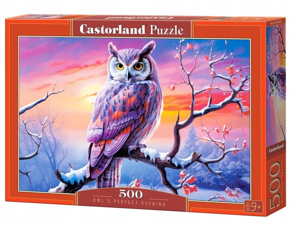 Puzzle 500 Układanka SOWA Zima Śnieg Ptak KRAJOBRAZ Wschód Słońca 9+ Castor_2