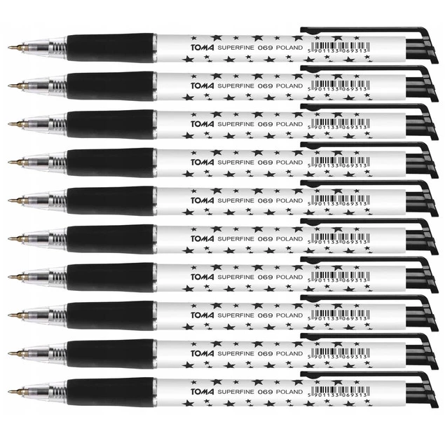 Długopis Biurowy Automatyczny Czarny Superfine W Gwiazdki 0,5mm TOMA x10_1