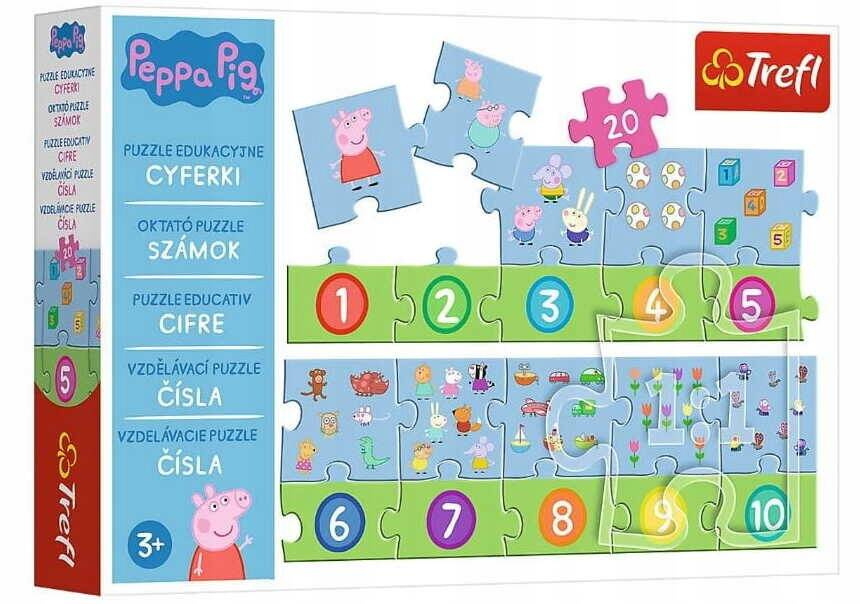 Puzzle 20 Układanka EDUKACYJNE Cyferki ŚWINKA PEPPA Nauka Cyfr Liczenia 3+_3