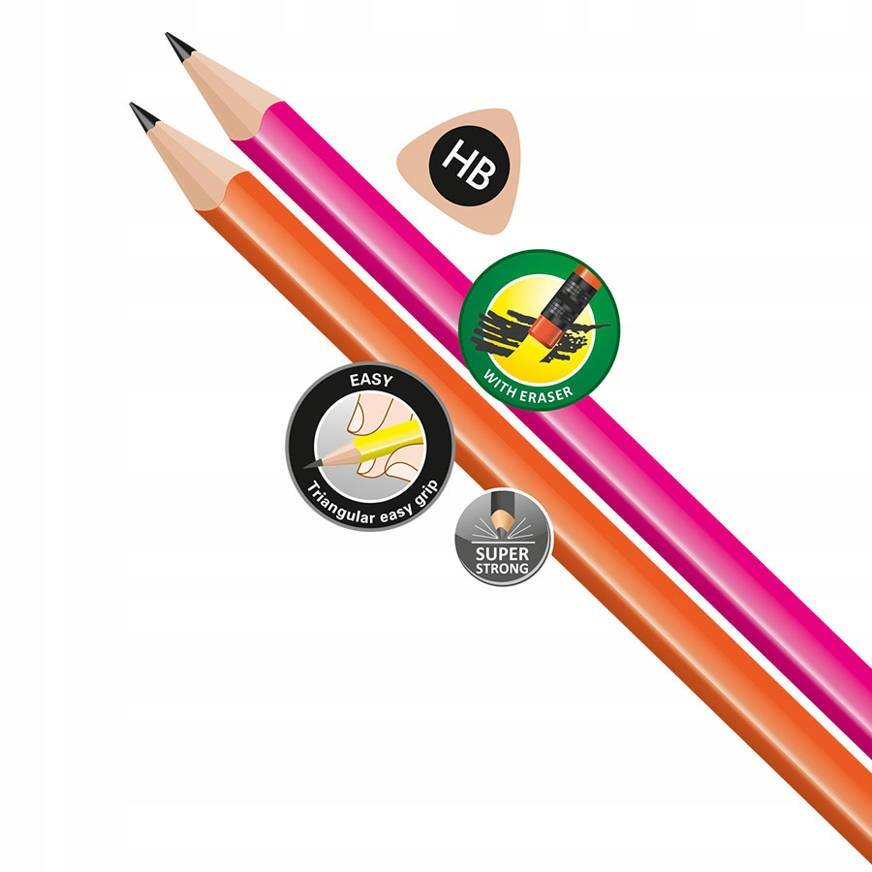 Ołówek Trójkątny Tradycyjny HB Z Gumką Neon MIX Colorino 39972_3