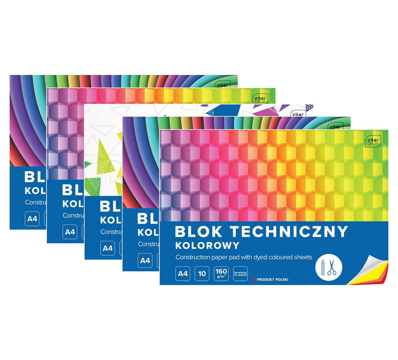 Blok Techniczny KOLOROWY A4 10 Kartek 160g Interdruk x5_1