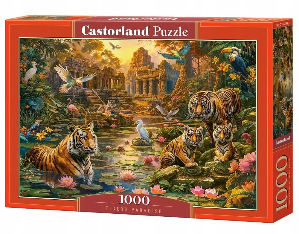 Puzzle 1000 Układanka Krajobraz TYGRYSY Raj Ruiny Ptaki Obraz 9+ Castorland_2