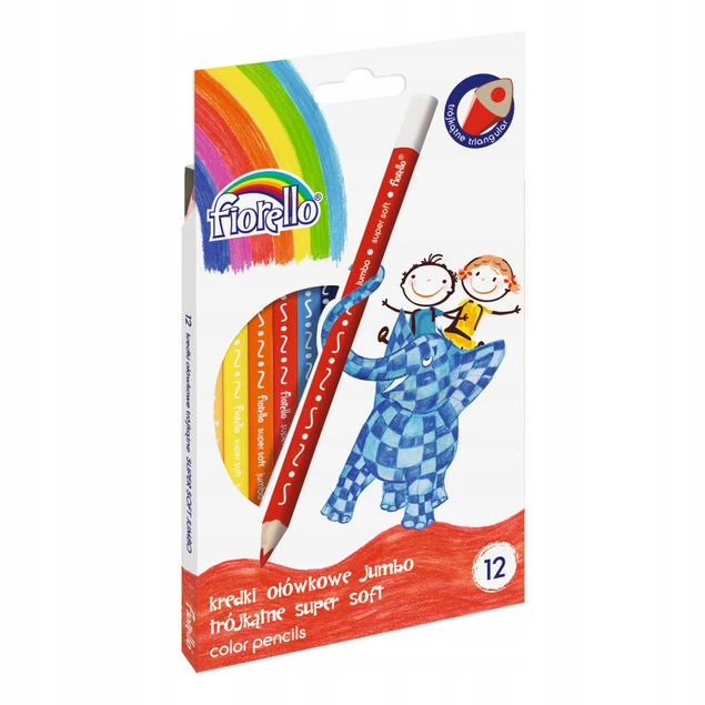 Kredki Ołówkowe Trójkątne Grube Super Soft 12 Kolorów Jumbo Fiorello_1