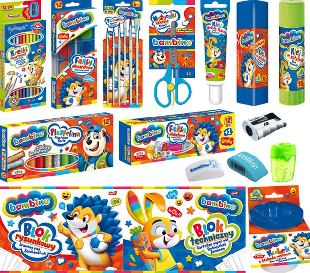 Wyprawka Szkolna Zestaw Plastyczny Klej Blok Gumka Plastelina XXL Bambino_1