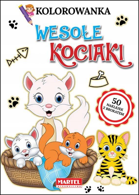 Kolorowanka Wesołe Kociaki Kotki + Naklejki Brokatowe Martel_1