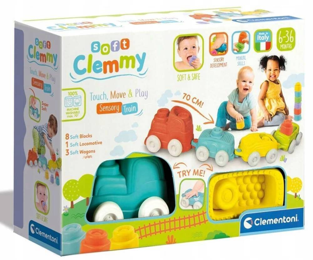 Sensoryczny Pociąg Z Klockami Miękkie Gumowe Klocki Clemmy 6M+ Clementoni_7
