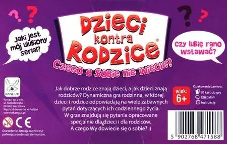 Dzieci Kontra Rodzice Czego O Sobie Nie Wiecie? Gra Rodzinna 6+ Kangur_4