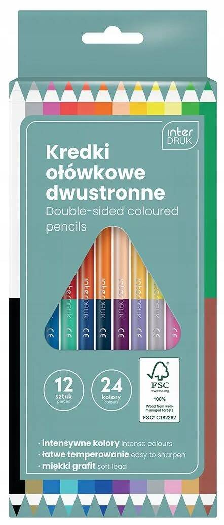 Kredki Ołówkowe Dwustronne Trójkątne 24 Kolory Interdruk_1