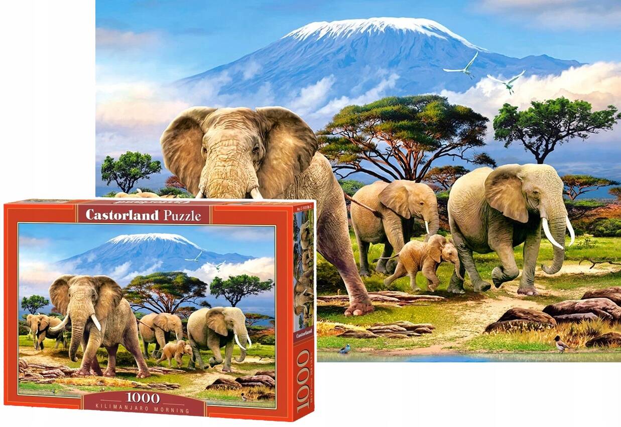 Puzzle 1000 Układanka Góry KILIMANDŻARO Słonie Safari Zwierzęta 9+ Castor_1