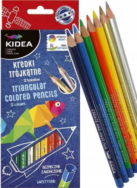 Kredki Ołówkowe Trójkątne 12 Kolorów Żywe Kolory Kidea KT12KA_1