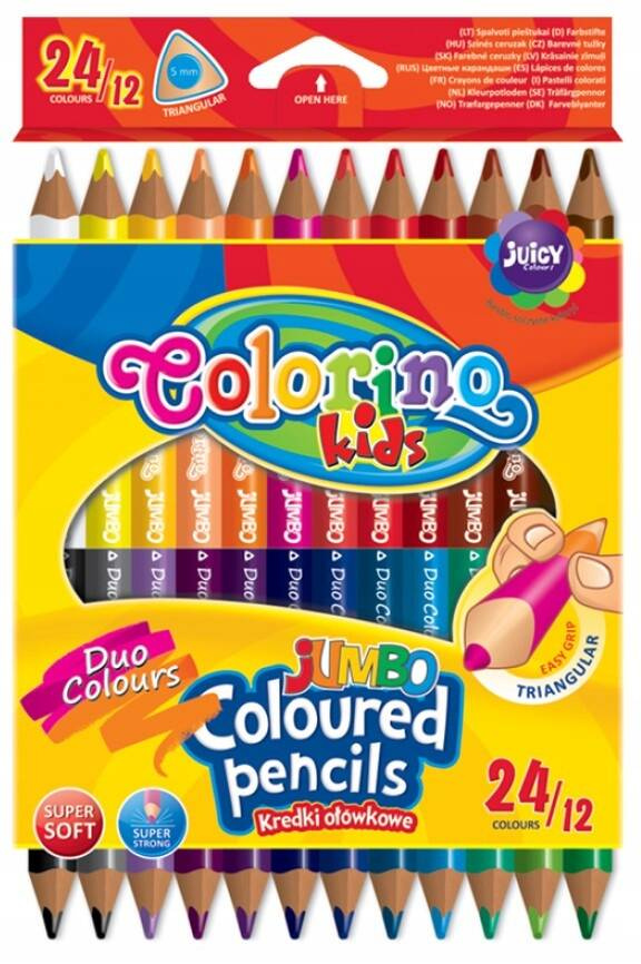 Kredki Trójkątne Dwustronne Jumbo 12 Sztuk 24 Kolory Colorino 51880_1