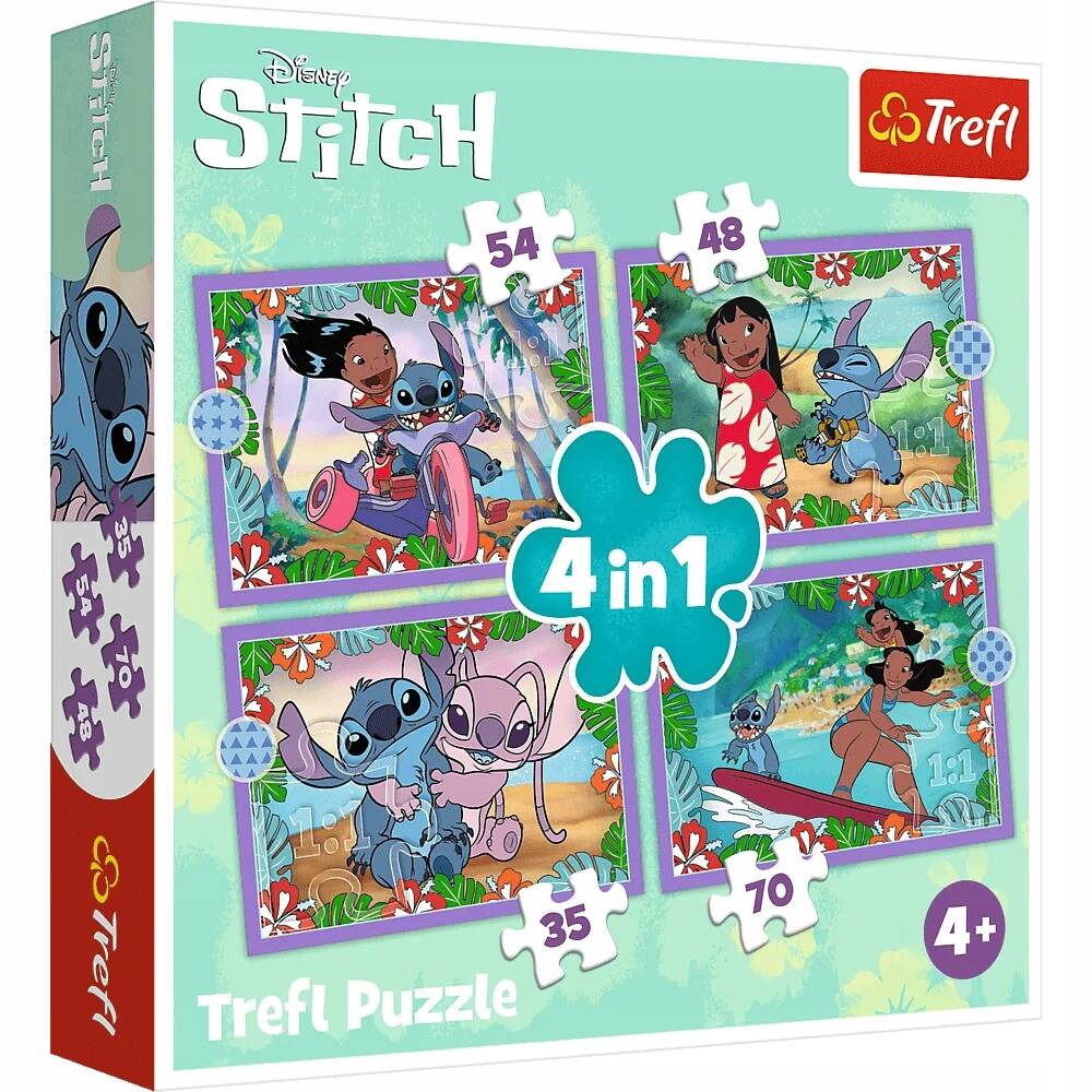 Puzzle 4w1 Układanka STITCH Szalony Dzień Lilo&Stitch Angela 4+ Trefl_1