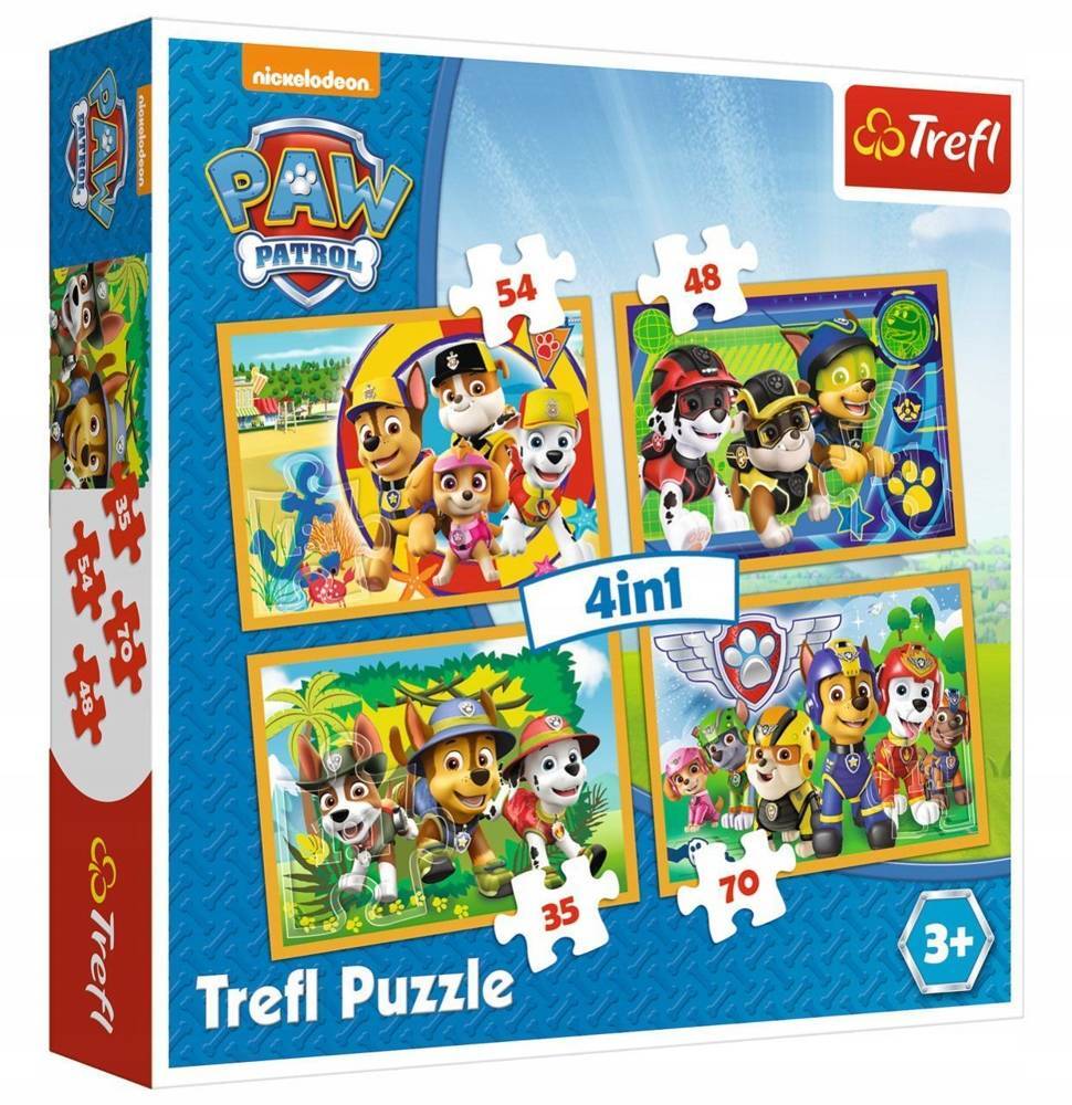 PUZZLE 4W1 UKŁADANKA DLA DZIECI WAKACYJNY PSI PATROL PAW 207 EL 4+ TREFL_1