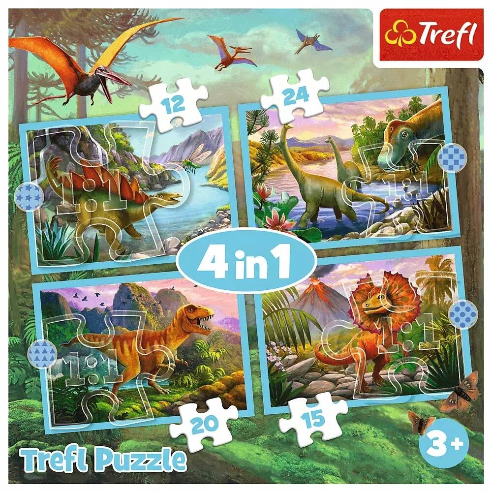 Puzzle 4W1 71 Układanka Gady DINOZAURY Tyranozaur Brontozaur 3+ Trefl_1