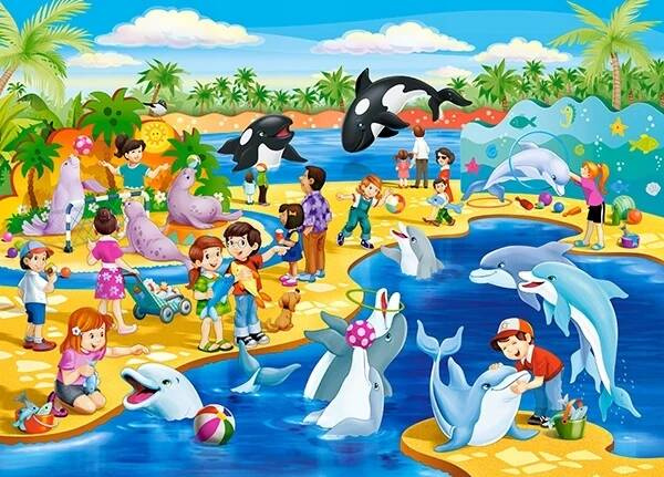 Puzzle 60 Układanka Delfiny DELFINARIUM Plaża Orki 5+ Castorland_1