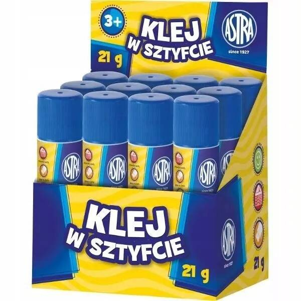 12x Klej Szkolny W Sztyfcie 21g Nie Brudzi Astra_1