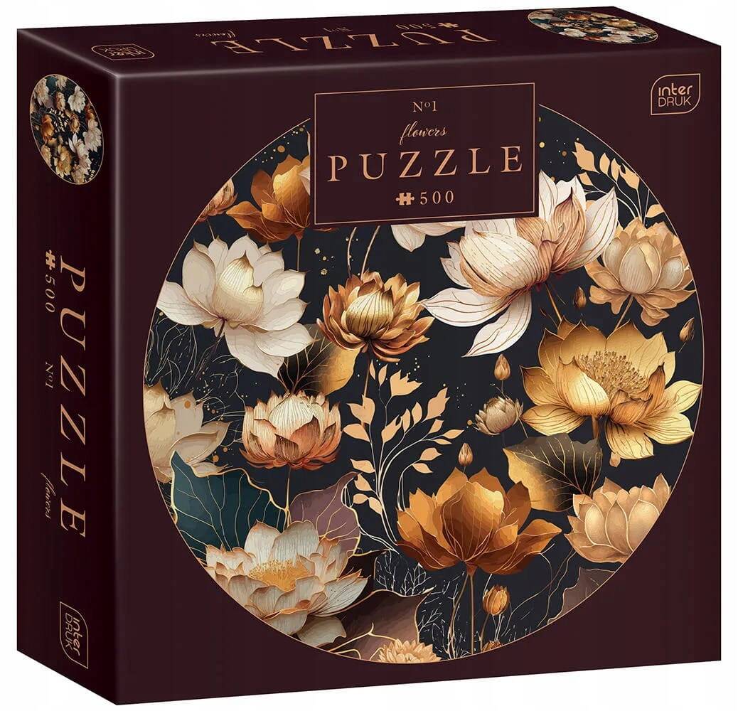 Puzzle 500 Okrągłe Round KWIATY Kwiatki Kwiat Złote Obraz 63cm Interdruk_2