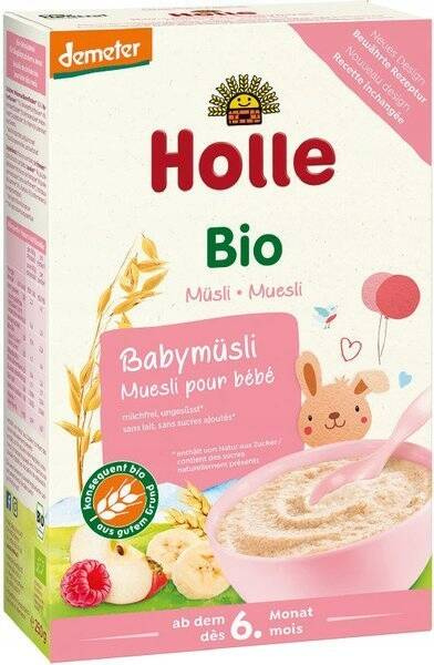 HOLLE BIO Kaszka Zbożowo - Owocowa Bez Cukru Malina Banan Jabłko 250g 6M+_1