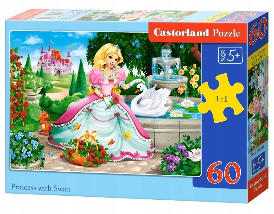 Puzzle 60 Układanka Zamek KSIĘŻNICZKA Łabędź Fontanna Obraz 5+ Castorland_2