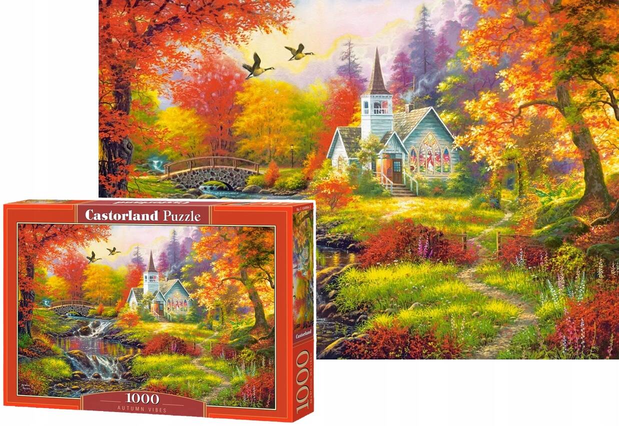 Puzzle 1000 Układanka Jesień NATURA Chatka Krajobraz Rzeka 9+ Castor_1