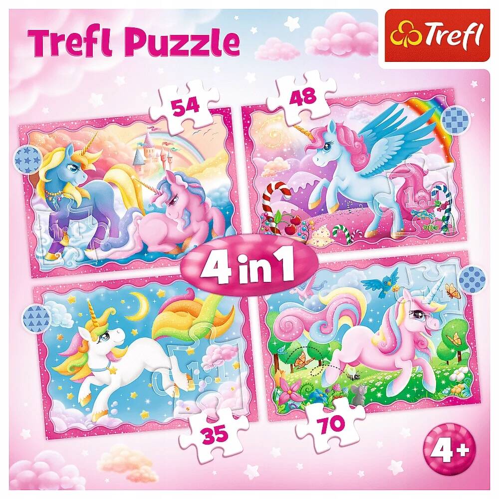 Puzzle 4w1 Układanka Dla Dzieci JEDNOROŻCE i Magia Koniki 4+ Trefl 34389_1