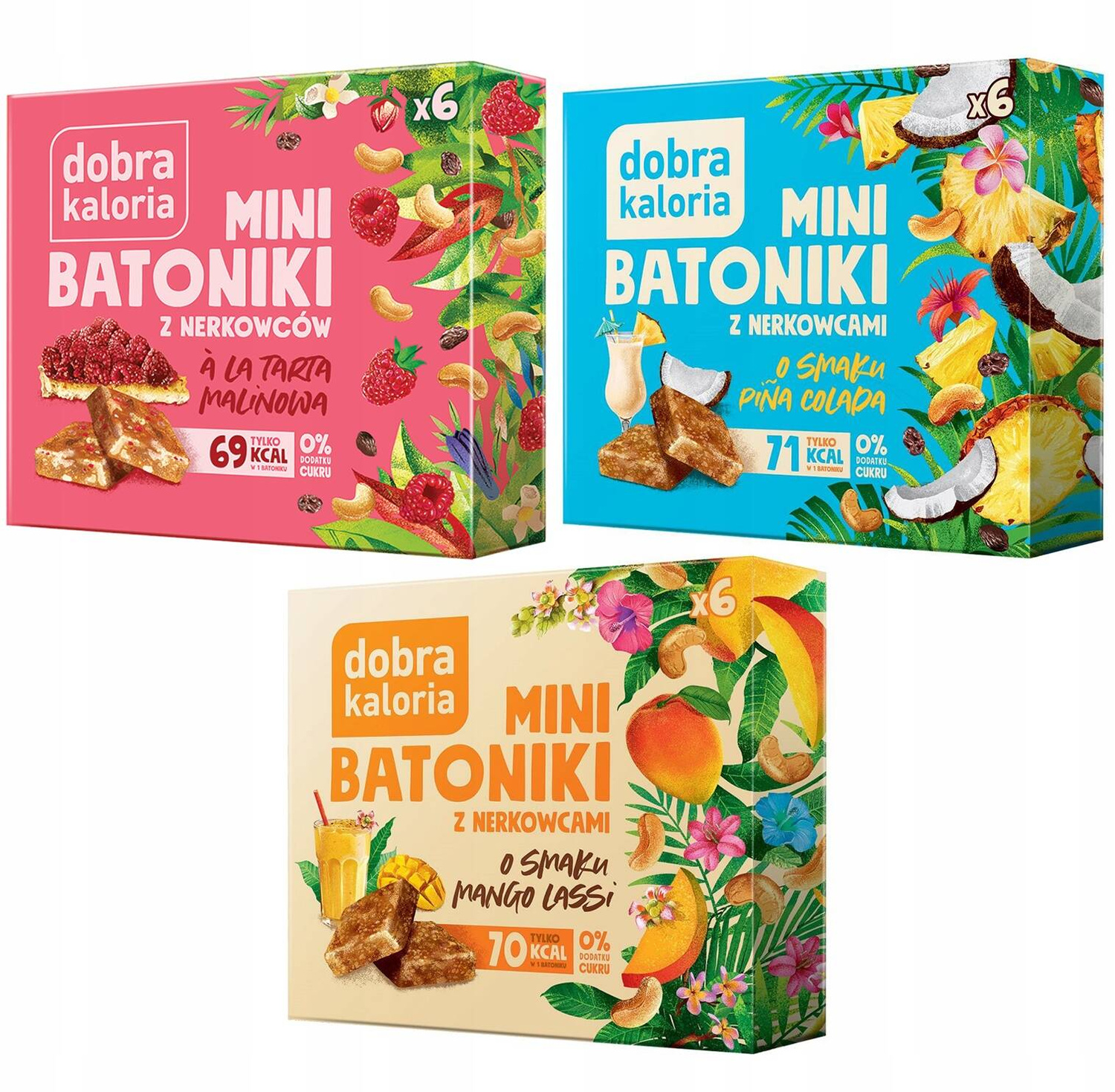 3x DOBRA KALORIA Mini Batoniki Malina Kokos Mango BEZ CUKRU Nerkowiec 306g_1