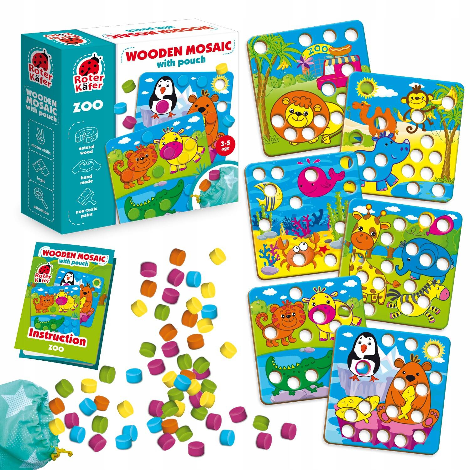 GRA EDUKACYJNA DREWNIANA MOZAIKA ZOO ROTER KAFER_1