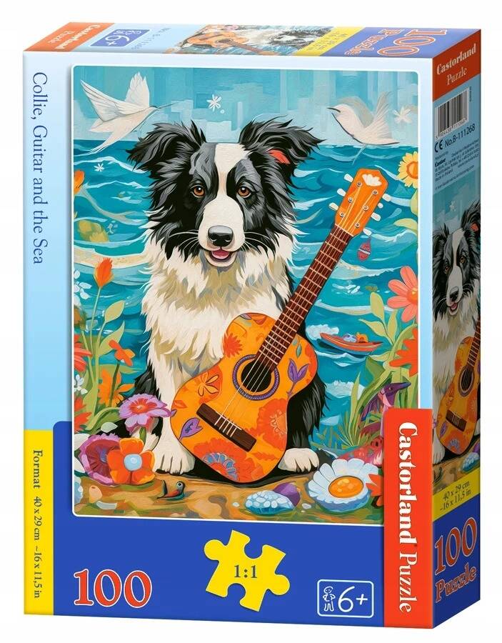 Puzzle 100 Układanka PIES Zwierzęta Border Collie Gitara Muzyka 6+ Castor_2