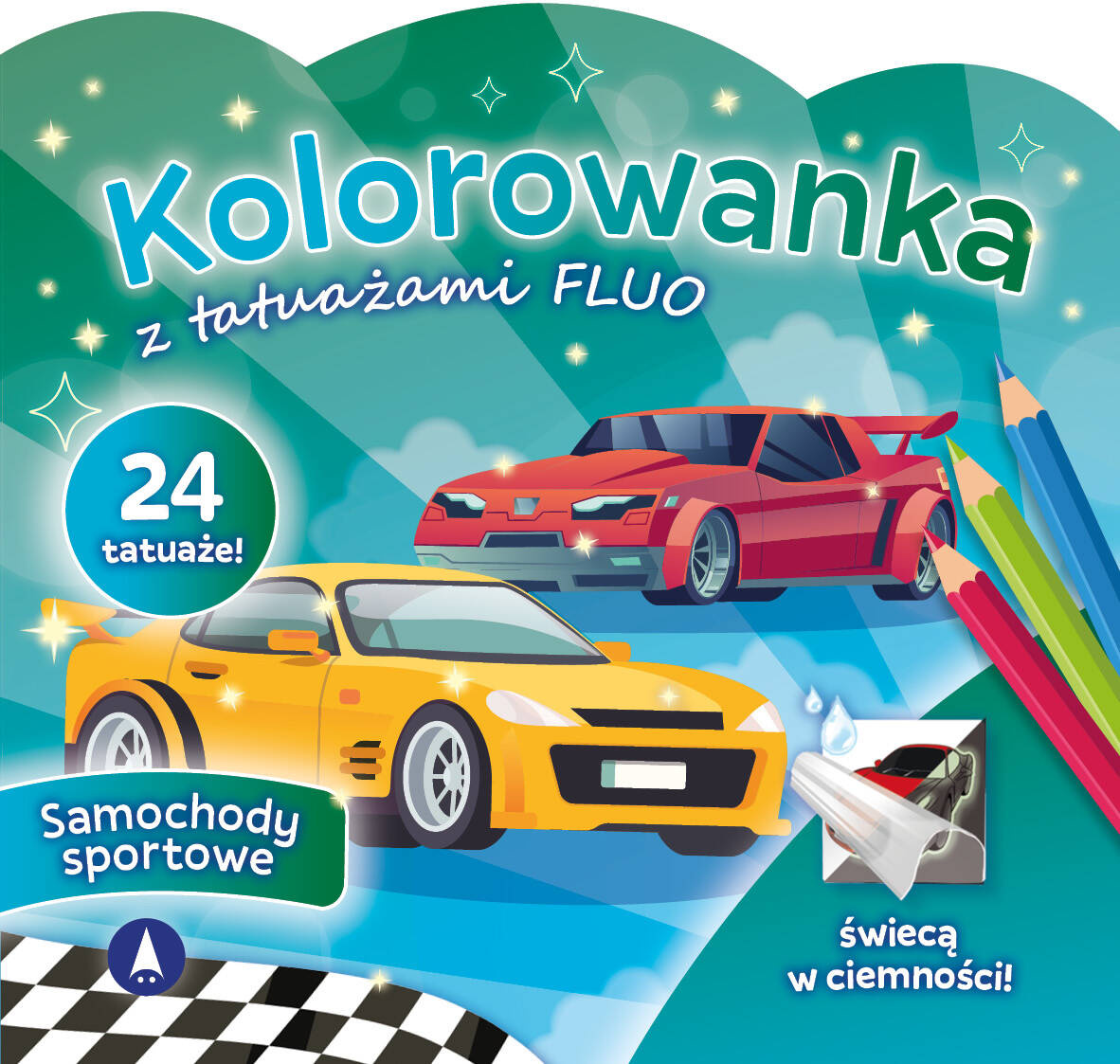 Kolorowanka z tatuażami FLUO SAMOCHODY Sportowe ŚWIECĄ W Ciemności Skrzat_1