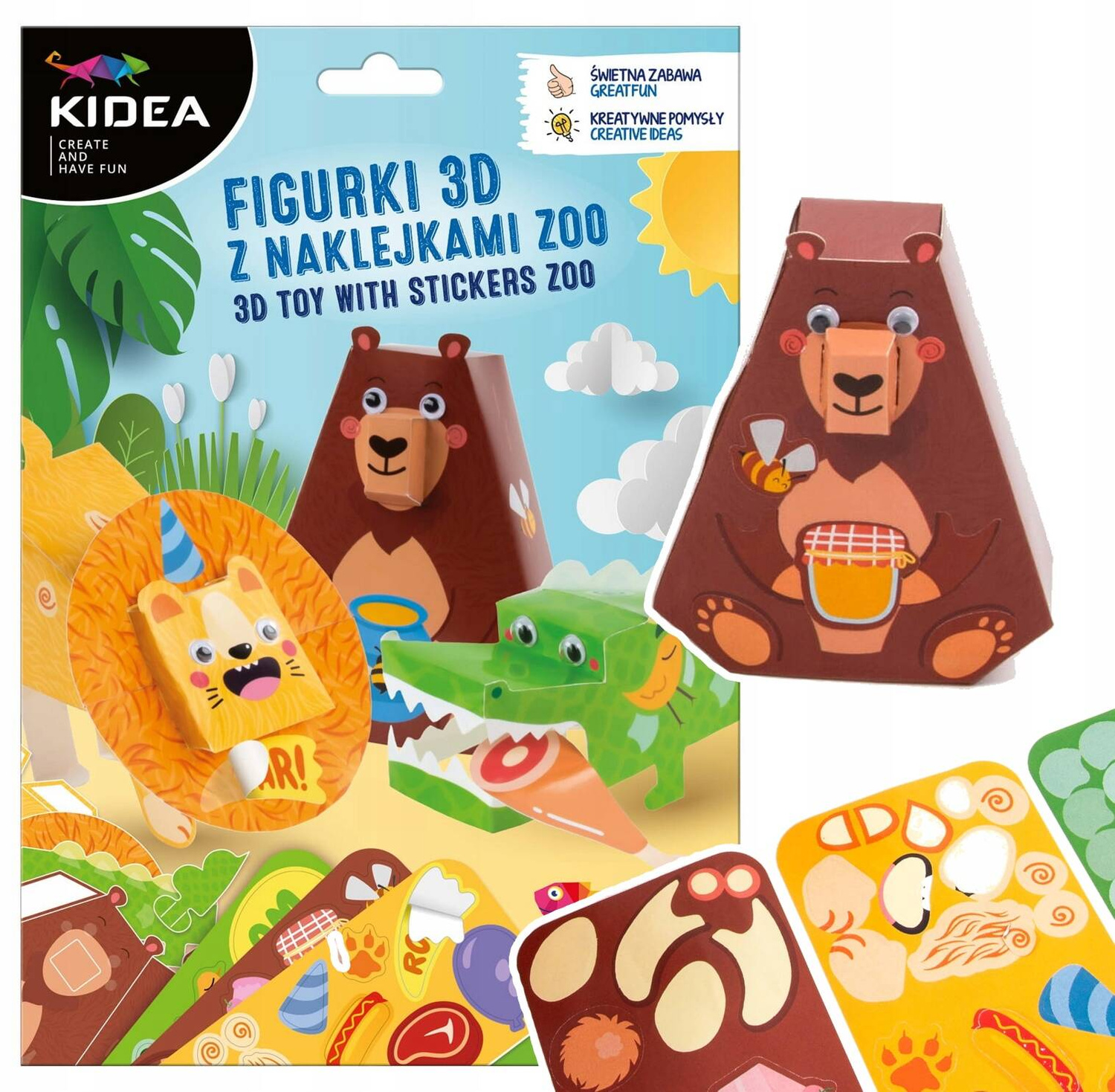 FIGURKI 3D Z Naklejkami ZOO Zwierzęta DIY Zestaw Kreatywny 3M+ Kidea_1