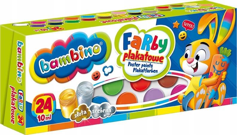 Farby Plakatowe 24 Kolory Złota Srebrna 10 ml Bambino_3