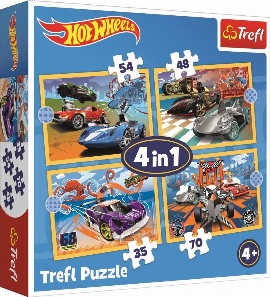 Puzzle 100 Układanka 4w1 HOT WHEELS Pojazdy Autka Auta Autka 4+ Trefl 34627_1