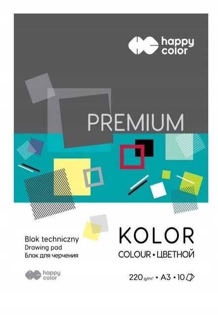 Blok Techniczny A3 10 Kartek 220g KOLOROWY Premium Happy Color_2