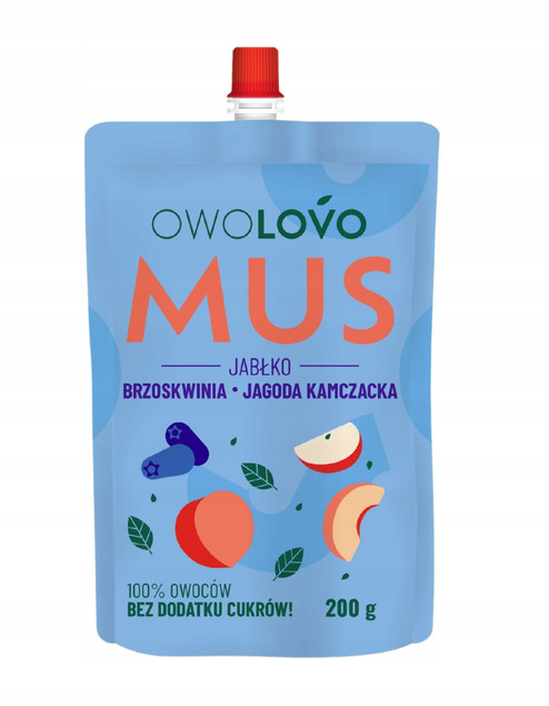 OWOLOVO PREMIUM mus owocowy JABŁKO BRZOSKWINIA JAGODA KAMCZACKA 200g NOWY_1