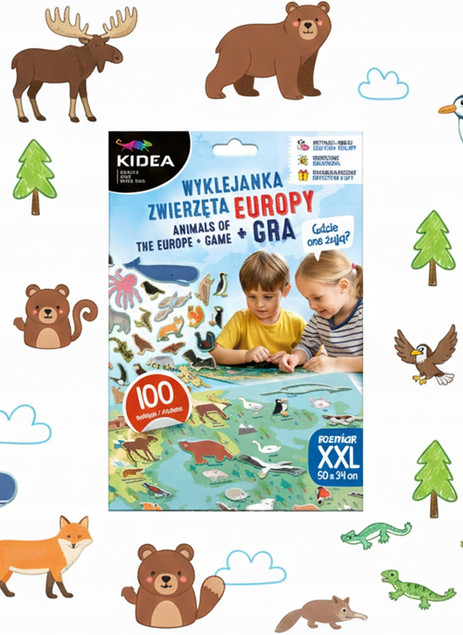 Wyklejanka Gra 2w1 Gdzie one żyją? Zwierzęta Europy mapa kreatywna Kidea_1