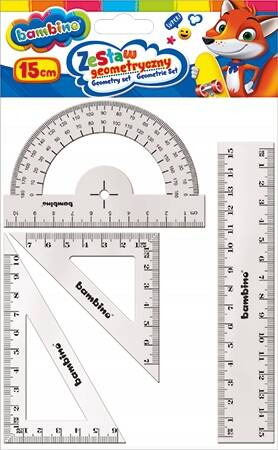 Przybory Geometryczne 15cm 4 Elementy Ekierka Kątomierz Linijka Bambino_2