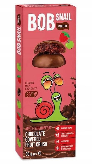 4x Ciasteczka BOB SNAIL Owocowe Jabłko Malina Truskawka W Czekoladzie 120g_5