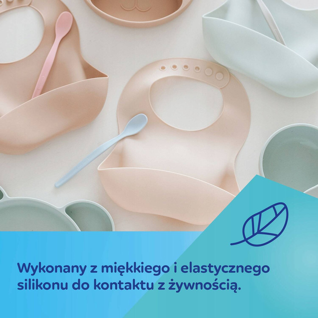 CANPOL Śliniaczek Śliniak Sylikonowy Z Kieszonką Beżowy 6M+ 51/030_11