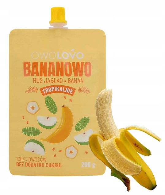 OWOLOVO Mix Musów TROPIKALNYCH Mango Guawa Banan Ananas 40x200g ZESTAW_5