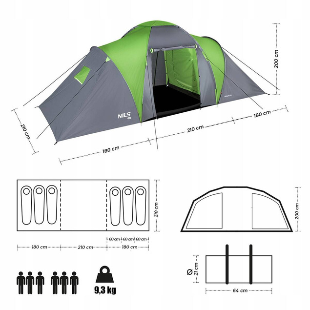 Duży Namiot Turystyczny Kempingowy 6osobowy Wodoodporny NILS NC6031_4